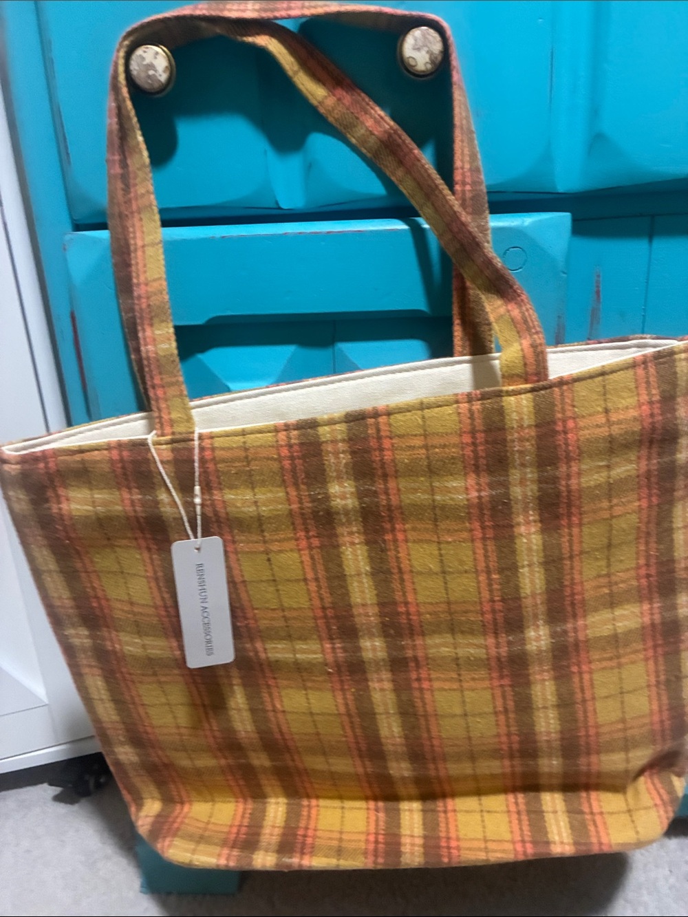 Plaid Yellow Canvas Tote Bag - Women's Shoulder Shopper